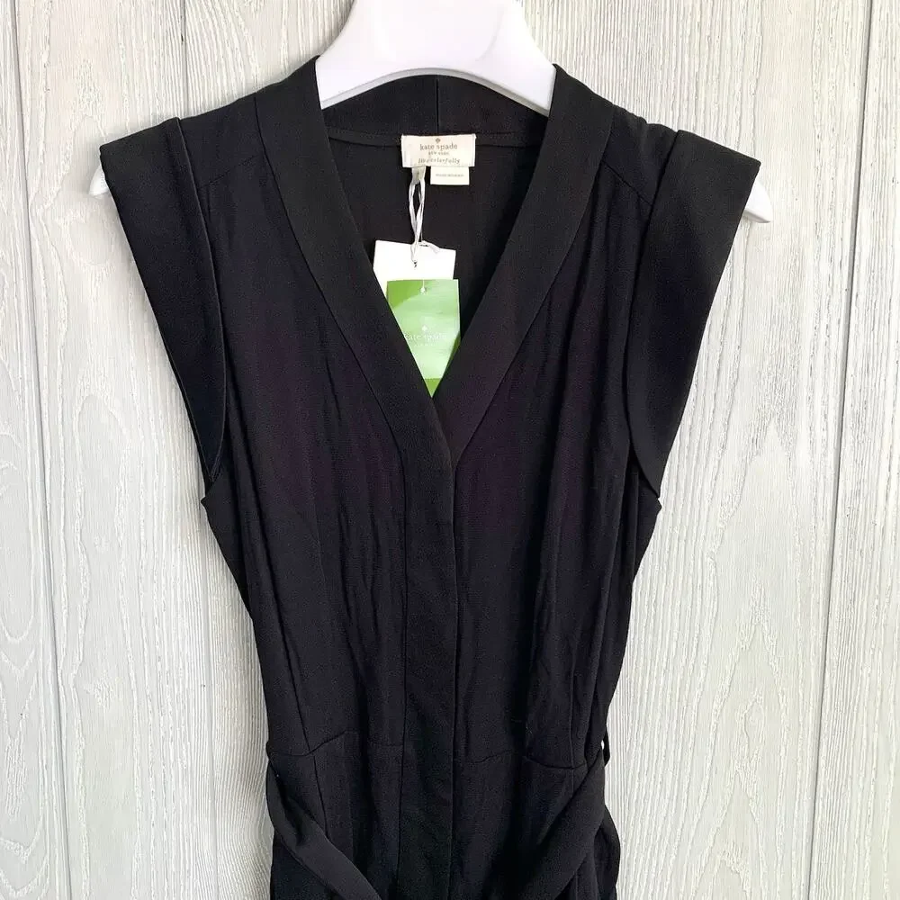 Kate Spade Black Satin Crepe Sleeveless V-Neck Jumpsuit Size 0 NWT